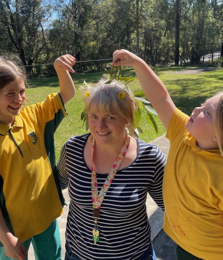 Teacher Clara Patching with students