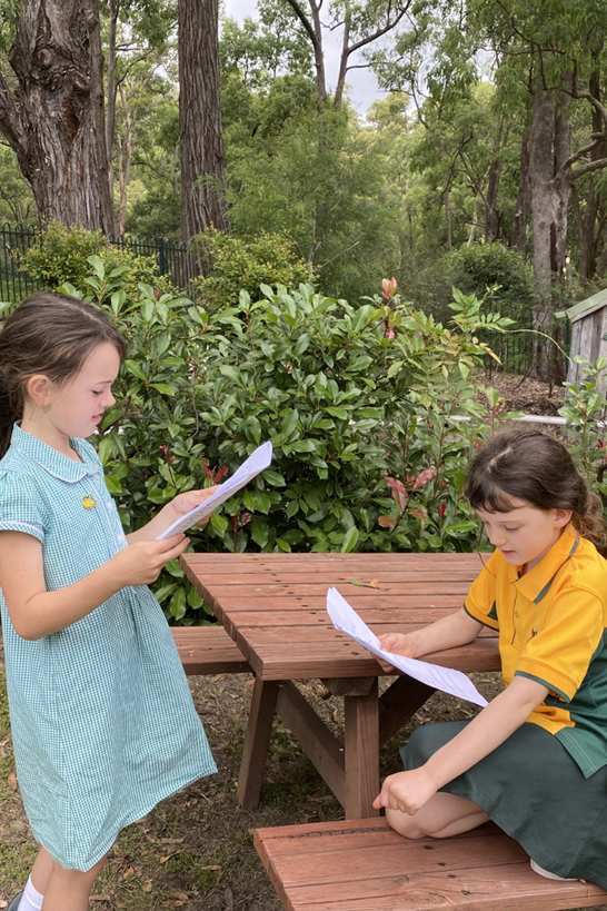 students reading a handout