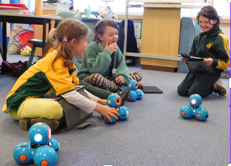 3 students using robots