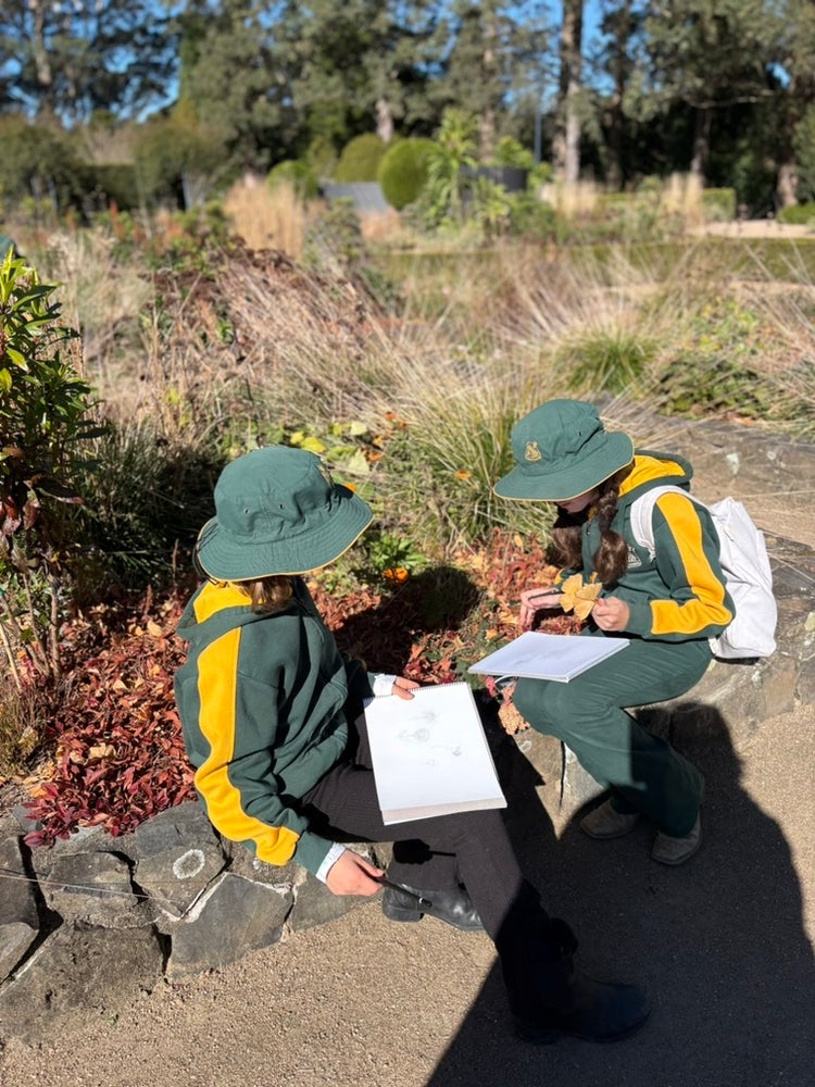 students sketching outside